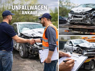 Ihr Auto hat einen schweren Unfall gehabt. Rufen Sie uns an, und wir kümmern uns darum. Auto hatte einen schweren Unfall und steht auf der Straße.